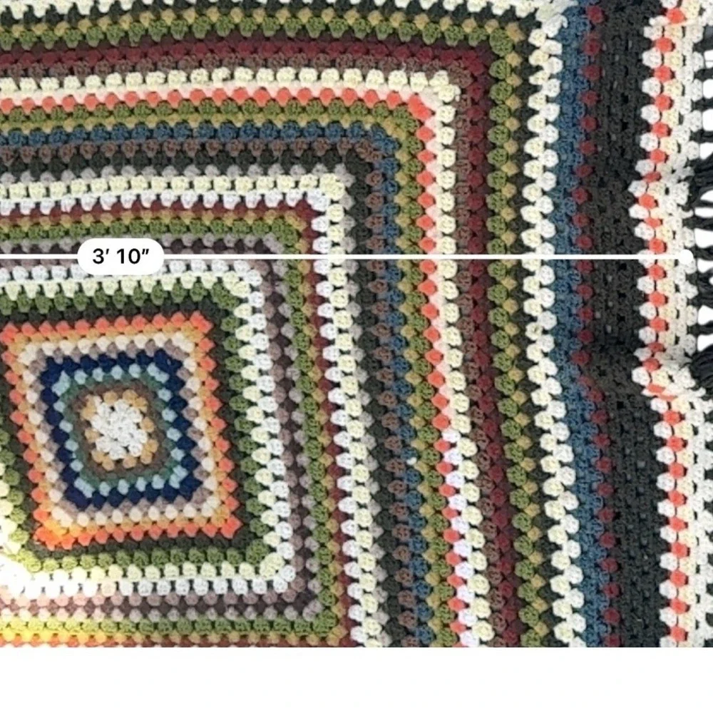 Vintage Handmade Crochet Granny Square Afghan Throw Blanket Multicolor 46x46